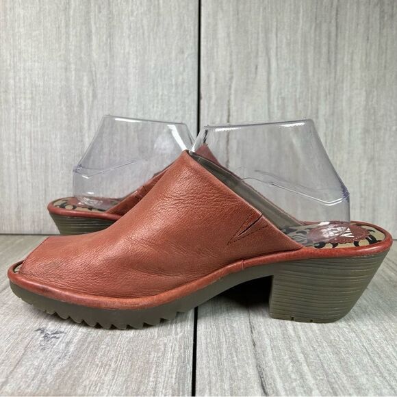 Fly London Wony Clay Brown Leather Heeled Mule Clog Shoe Womens Size 10 EUR 41 - Picture 4 of 10